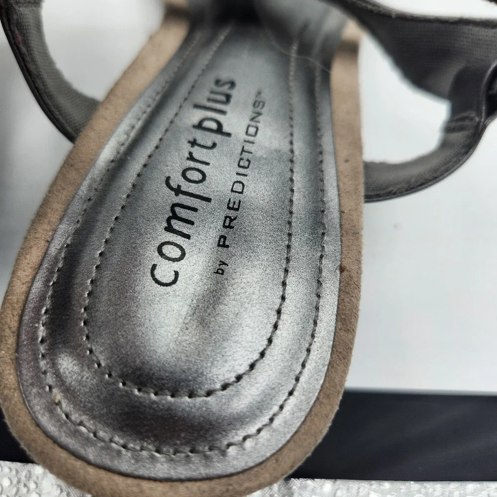 Comfort Plus Predictions Women's‎ Gray Rhinestone Wedge Sandals Size 10W
